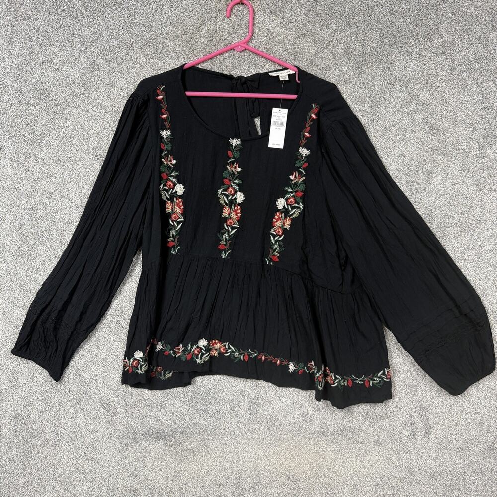 American Eagle XXL Floral Embroidered Peasant Blouse Dark Cottagecore Boho Folk